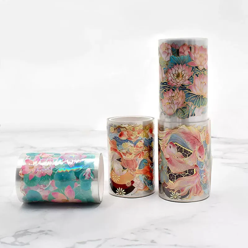 2m/롤 물고기 PET 테이프 연꽃 잉어 마스킹 Washi 테이프 풍경 스크랩북 콜라주 소재 미학 일본어 편지지
