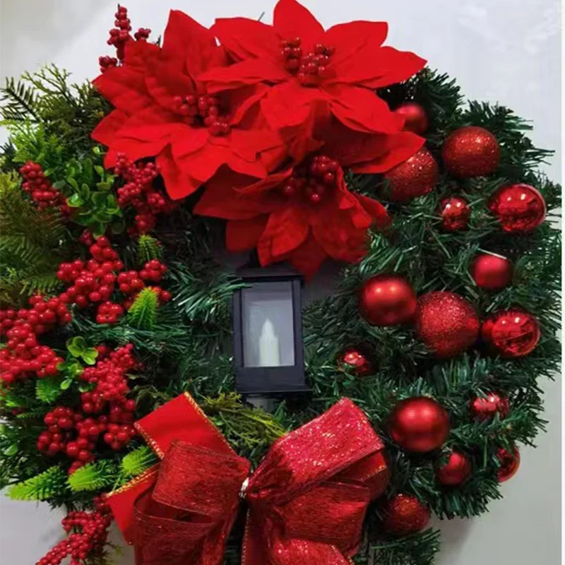 thumbnail image 4 of Corona navideña con lámpara, lazo, bola, gran flor roja, para fiestas de Navidad, pared, puerta, ventana, chimenea, escalera, balcón, jardín, corona 2023, 4 of 6
