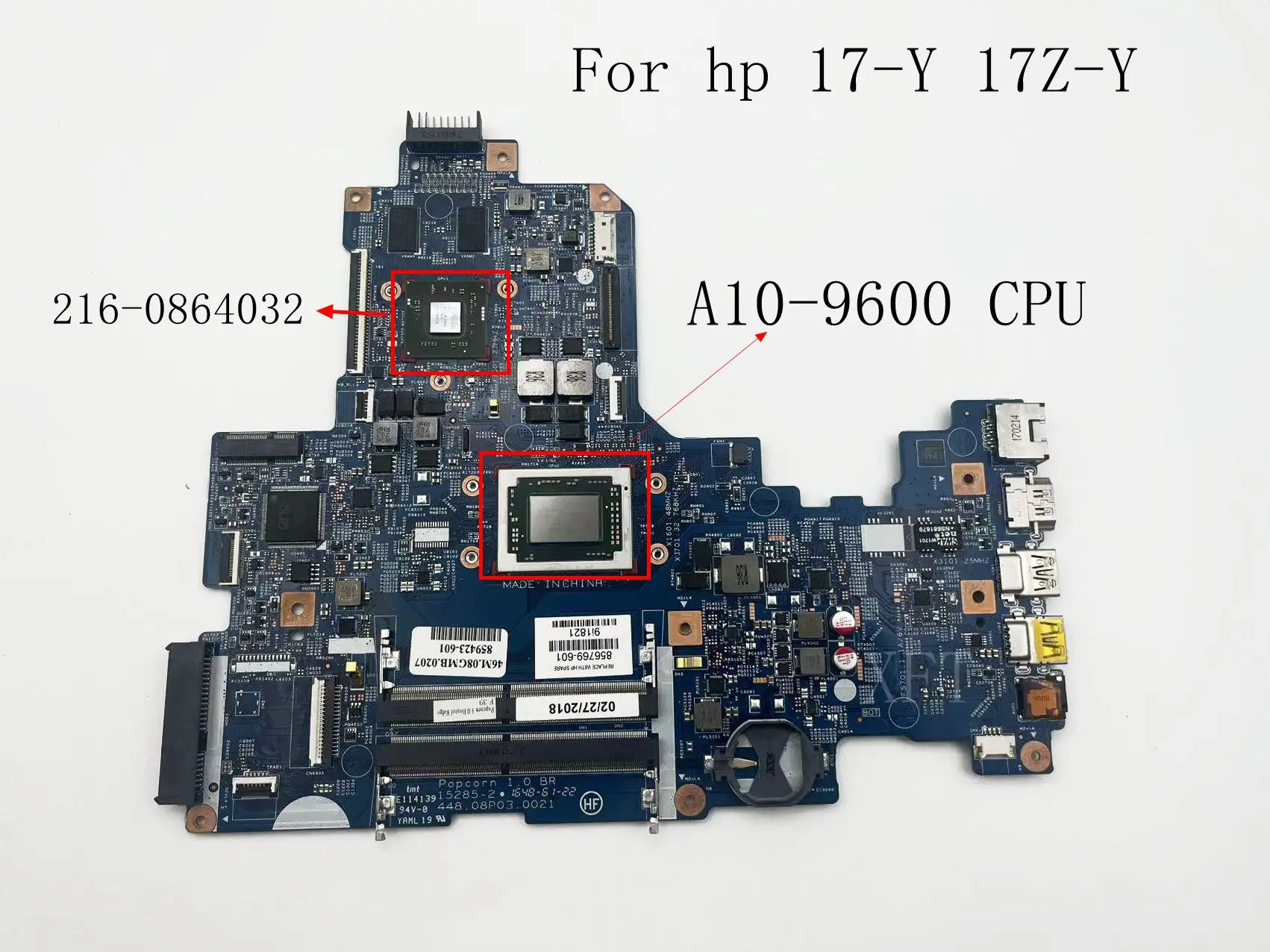 

For HP 17-Y 17Z-Y Notebook Motherboard DDR4 A10-9600 CPU 15285-2 856769-601 100%Test Works Properly
