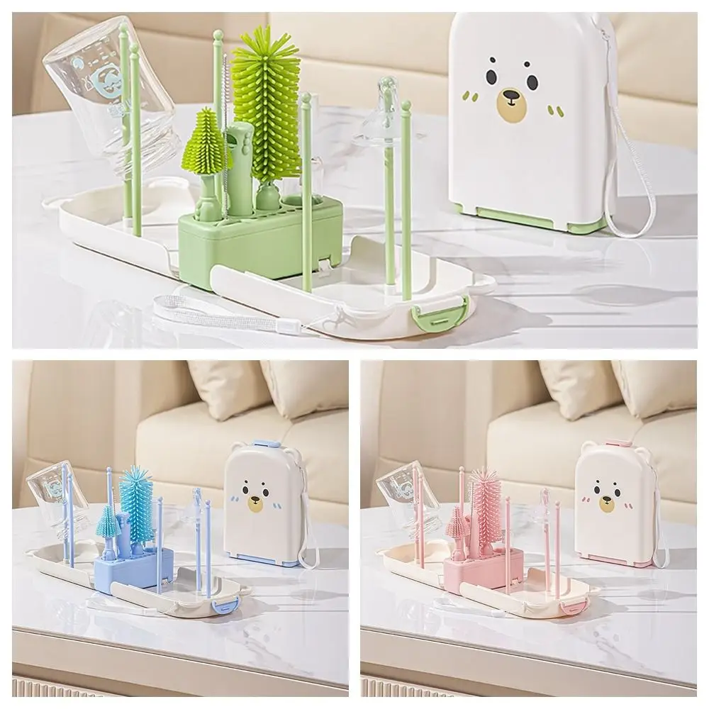 Convenient Baby Bottle Brush Set with Stand 360 Degree Rotation Washing Tool Set Long Handle Water Bottle Cleaner