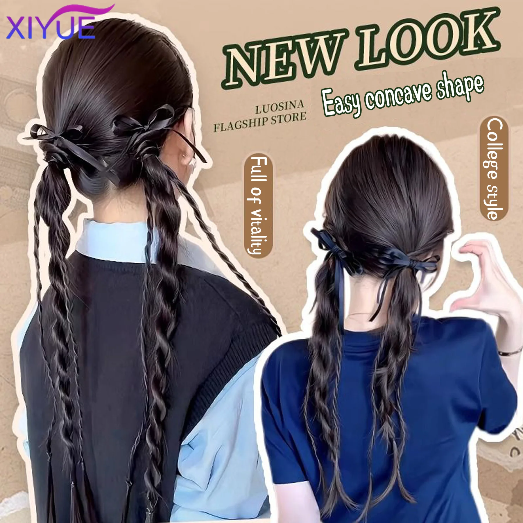 XIYUE Wig ponytail female net red twisted braid sweet cool spicy girl boxing braid hair loop style double long braid