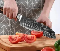 Professional ดามัสกัสมีดครัวญี่ปุ่น Santoku Cleaver มีดหั่นสแตนเลส Boning มีด Butcher Cleaver มีด 2
