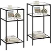 3-Tier Side Table, Set of 2 End Tables with Tempered Glass, Nightstands with Storage Shelves, Slim Sofa Table for Living Room, 1
