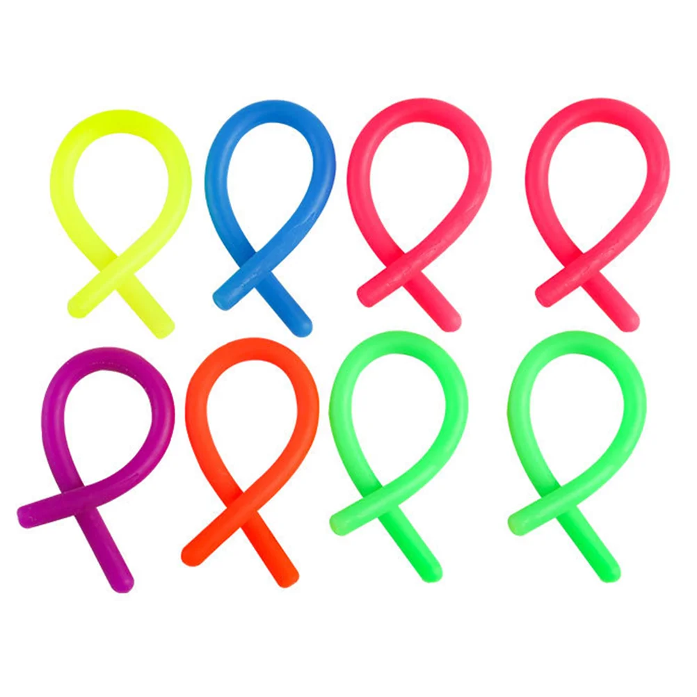 8 Pcs Flexible Elastic String Kid Toy Decompression Strip Soft Rubber Stress Reliever Relief Toys Glue Playthings Stretchy