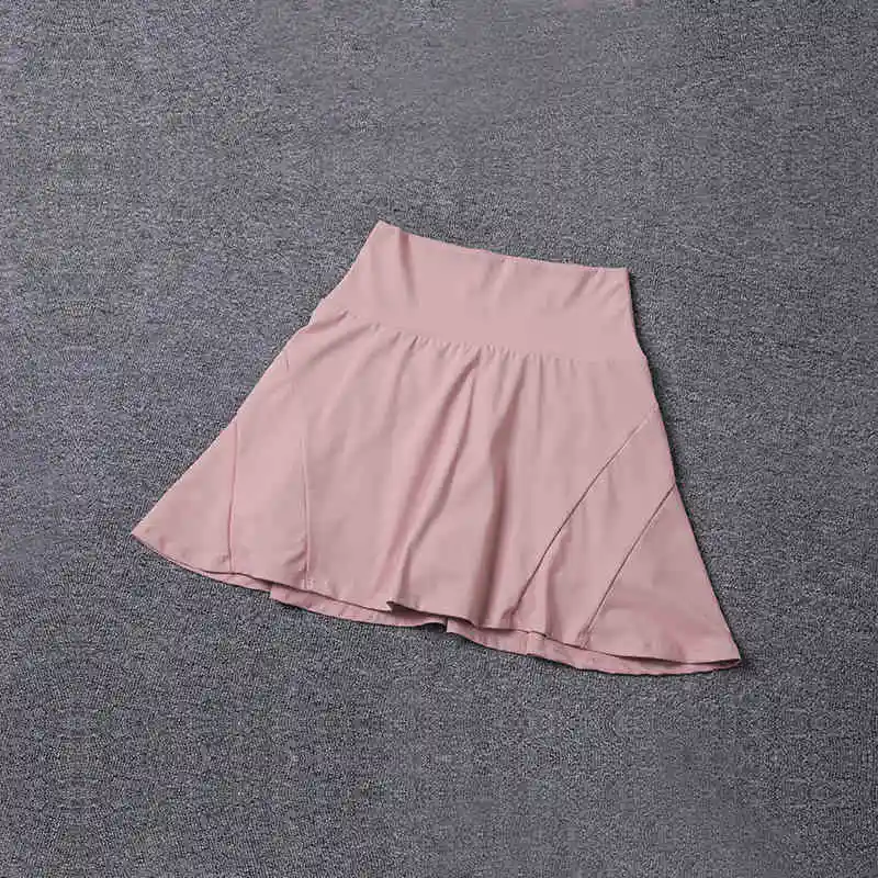 Women's High Waist Yoga Shorts Solid Pattern Anti-Exposure Leisure Sports Tennis Fitness Skirt With Elastic Waist Closure