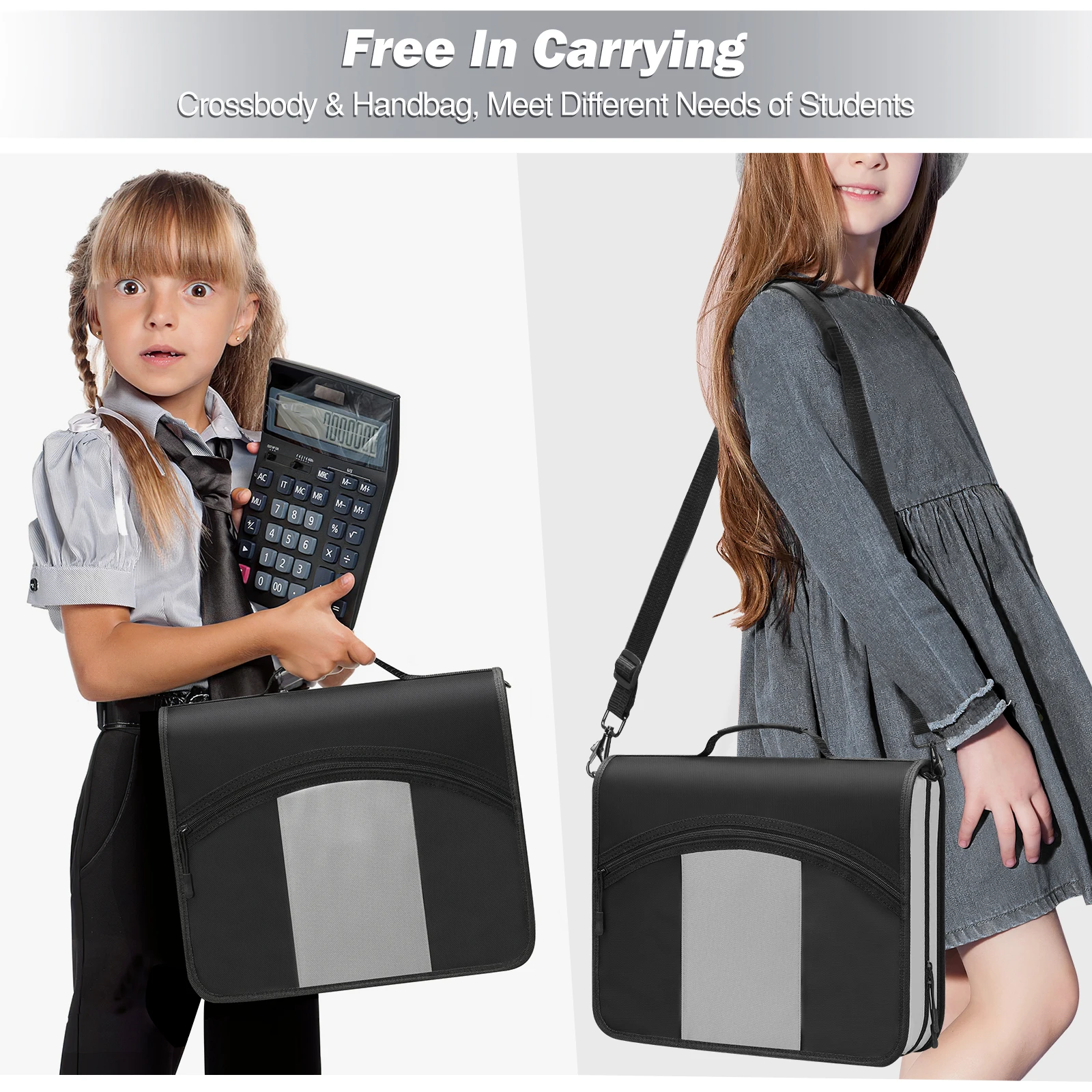 3 inch 3 Ring Zipper Binder 600 Sheet Capacity Oxford Cloth Multi-Pocket School Organizer