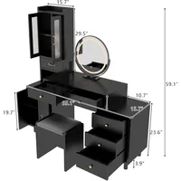 Vanity Desk with Mirror and Lights Makeup Vanity Table Set with Charging Station Black Desk with Storage Cabinet, 2