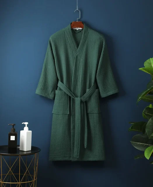 Robe en coton éponge pour printemps et été, Robe du matin fine, peignoir gaufré à manches longues, serviette de bain de beauté d'hôtel pour Couples