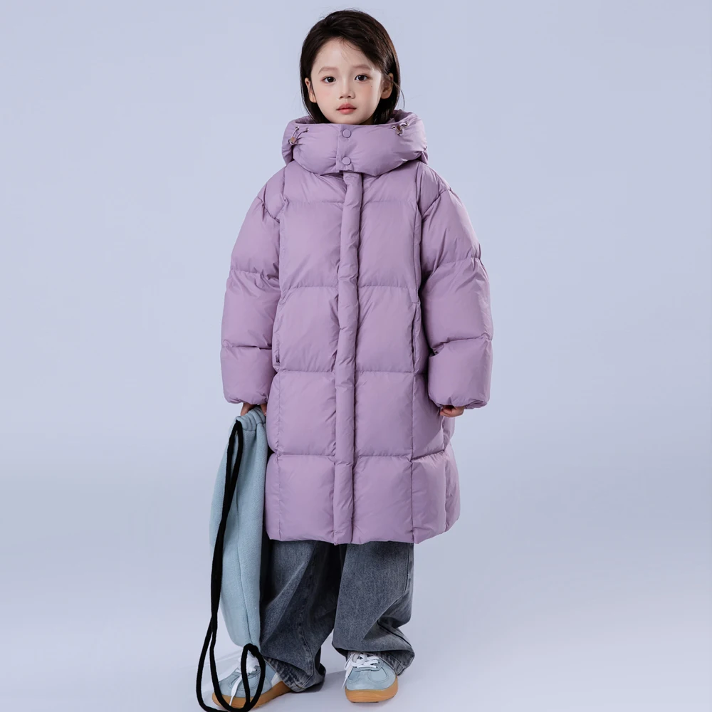 -30℃ Children's Winter Down Long Hooded Jacket Boys And Girls Over-the-knee White Duck Down Coats