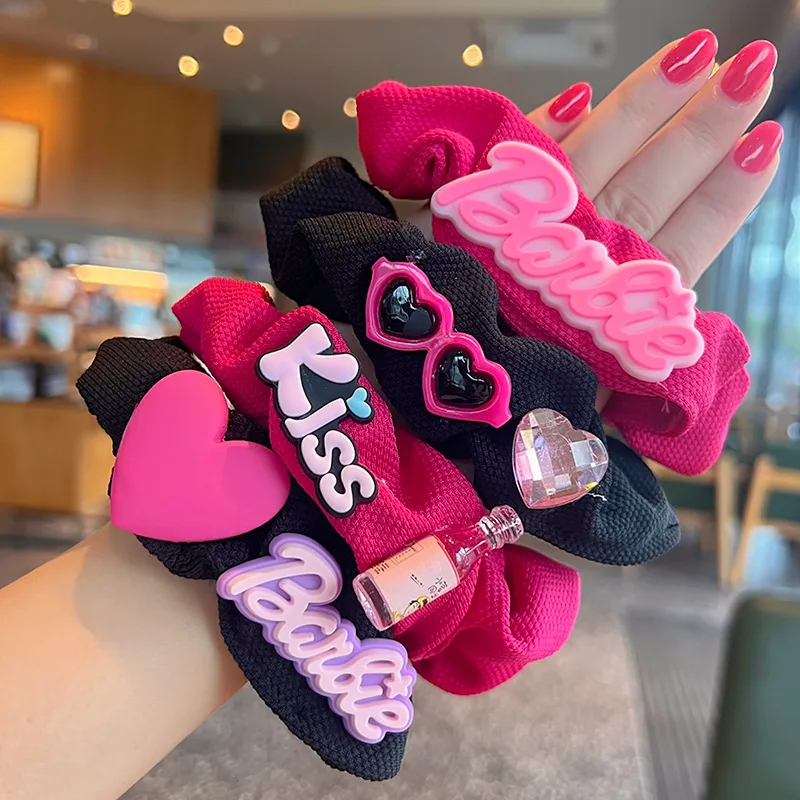 Kawaii Barbie Hair Ring Anime Cute Cartoon Hair Accessories Plush Bow