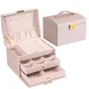 1pcs Multi Functional Three Layer Leather Drawer Style Jewelry Box Earrings Earrings Lock Jewelry Box 4