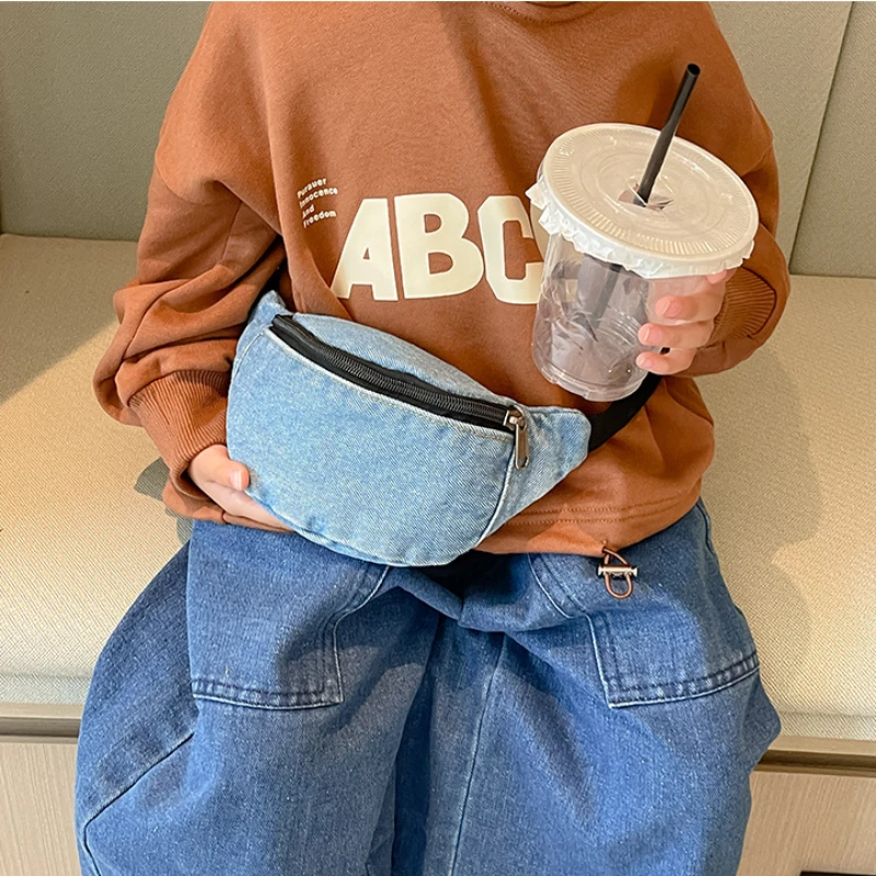 

Denim Mini Waist Bag Korean Style Children's Fanny Pack for Kids Chest Belt Bag Boys Girls Banana Pillow Baby Cute Waist Pack