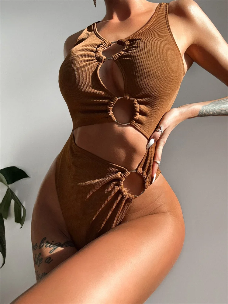 

One Pieces 2023 New Swimsuit Women Solid Monokini Swimwear Hollow Out Backless Bather Bathing Suit Summer Beach Female Bodysuit