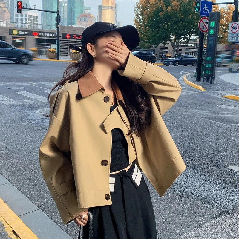 Design Sense Niche Small Stature Short Windbreaker Ffemale Spring Style Hong Kong Style H-end Beautiful Fashion Jjacket Female
