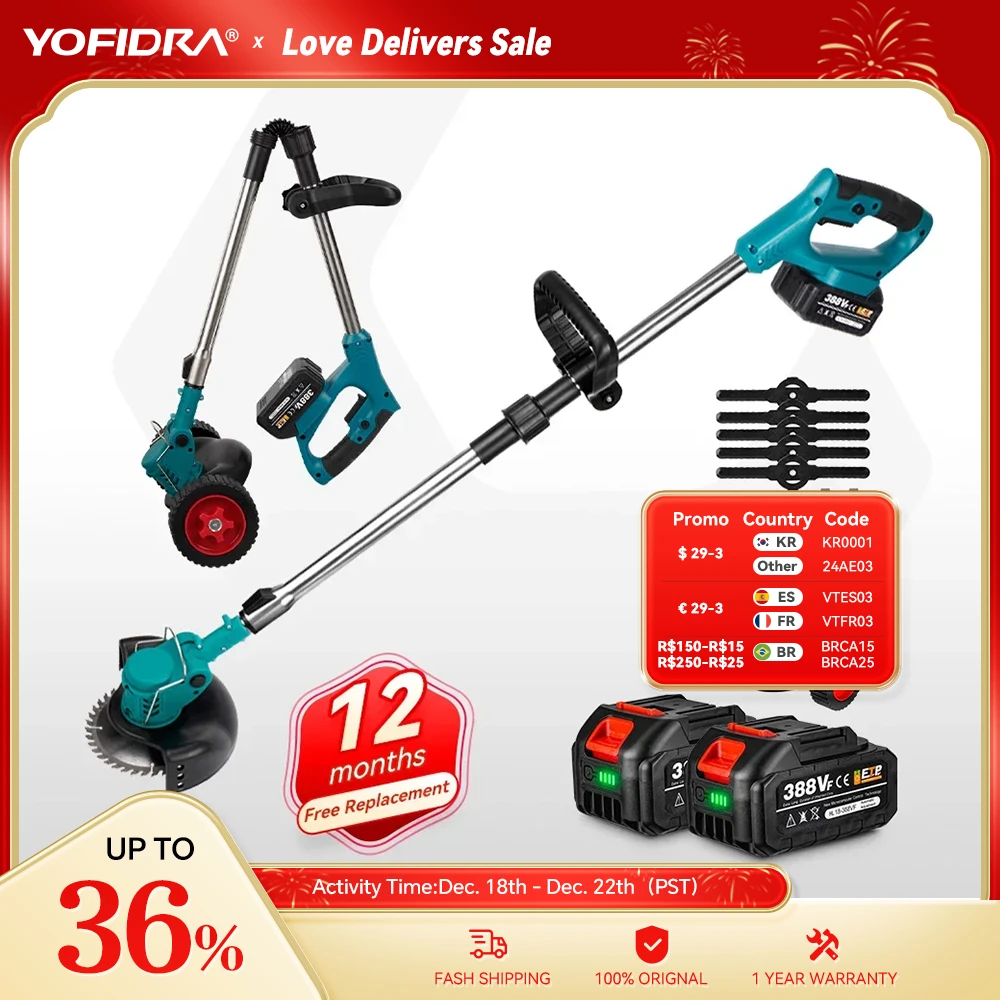 Yofidra Tosaerba Elettrico Palmare Cordless Garden Grass Trimmer.100-135Cm Di Lunghezza Regolabile.