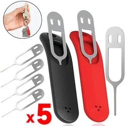 5-1Pcs SIM Card Removal Needle Pin Universal Phone Anti-lost Steel Ejector Pin SIM Card Tray Opener Keyring with Storage Case