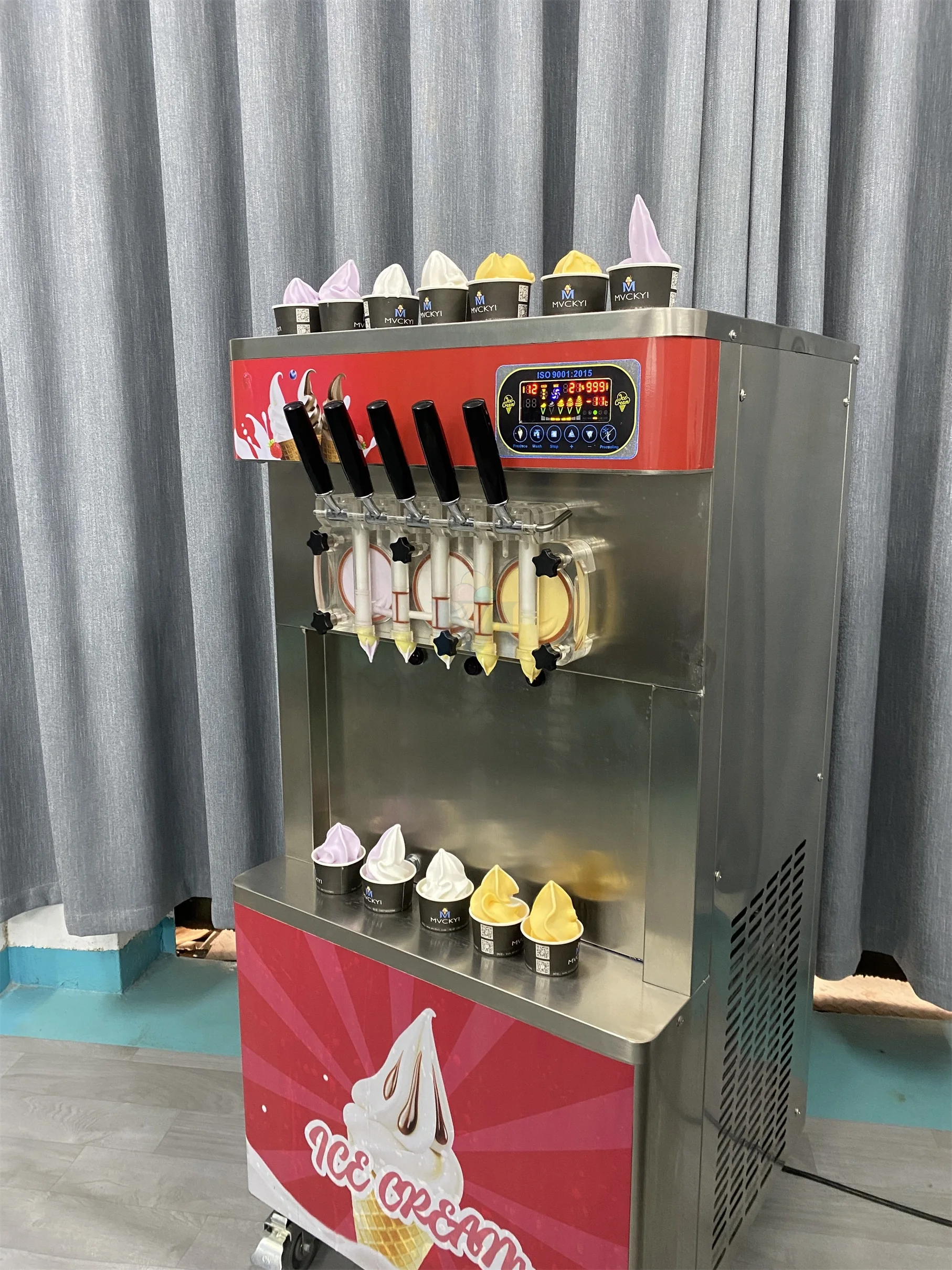 Mvckyi Commercial Freezing Equipment  3+2 Mixer Flavors Soft Serve Ice Cream Machine With Air Pump Soft Serve Ice Cream Machine
