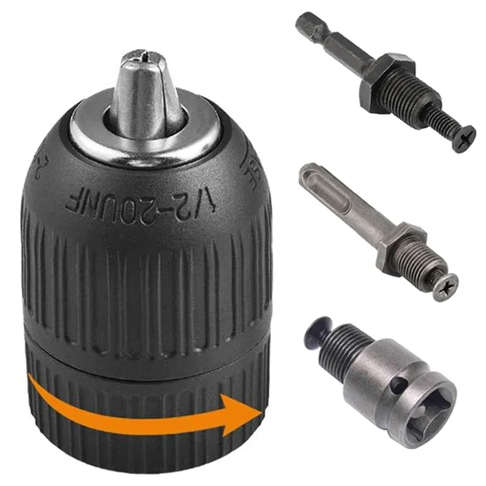 

3/8 Drill Keyless Adapter Hex Shank Bits 1/2 Chuck Screwdriver Grip 0.8-10mm Chuck Square Impact Quick SDS-Plus Drill 2-13mm Tap