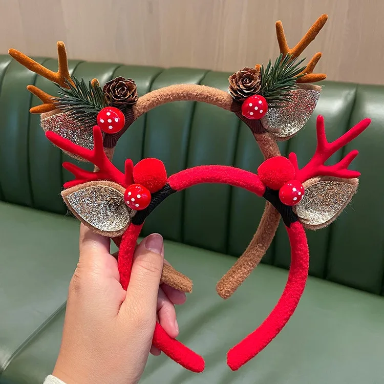 Description Picture 4 of itemChristmas Headband Reindeer Antlers Horn Flower Hair Band Clasp Headwear for Kids Adult New Year Navidad Party Halloween Cosplay