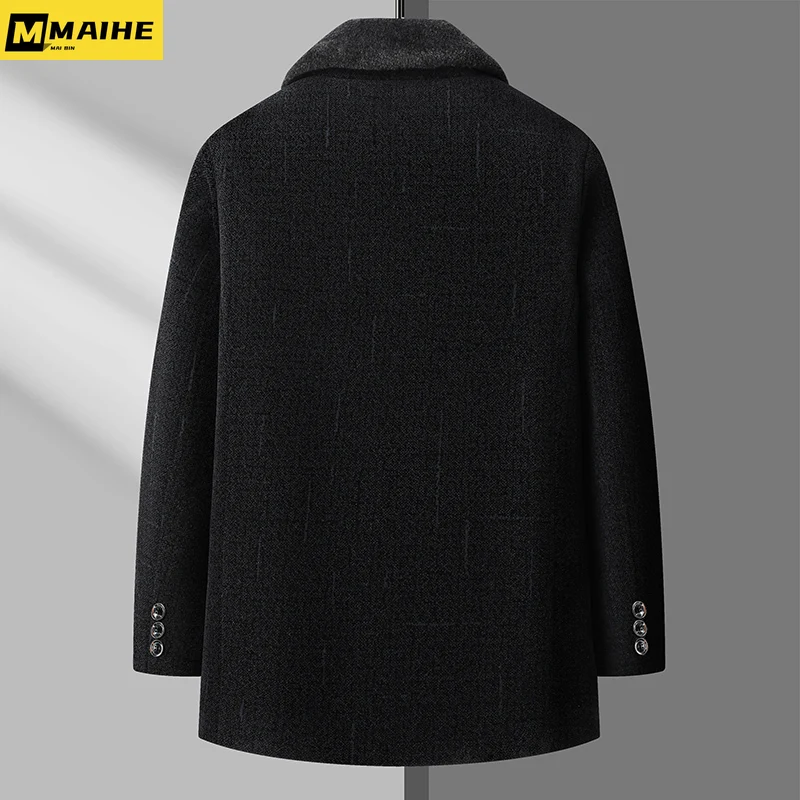 2023 Winter Jacket men's brand classic lapel long cotton-padded jacket men's warm Chenille light luxury business fur collar coat