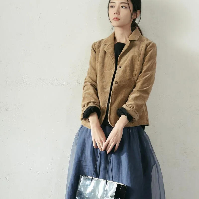 

2023 Spring Autumn Arts Style Vintage Loose Solid Cotton Corduroy Blazers Women Single Breasted Casual Blazer Femme Coat M284