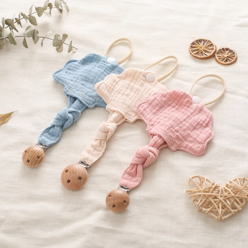 Baby Toy Wooden Stroller Clip Baby Moving Stroller Personalized Cotton Shell Shape Pacifier Chain Pacifier Storage Gift For