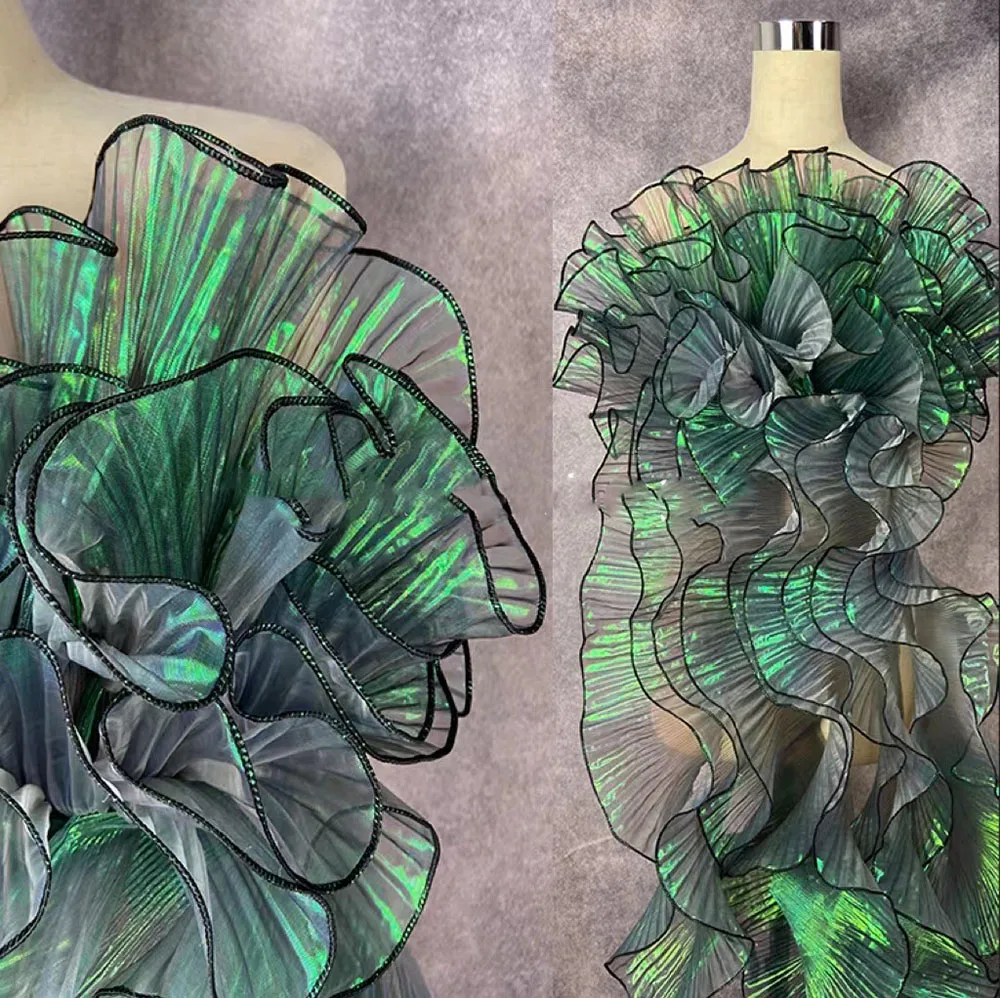 

Большие кружева Аврора Русалка Иллюзия градиент цвета оборки 3D складки organauze декоративные аксессуары ткань дизайнер сделай сам Шитье