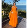 Cathy Customize Orange Draped Chiffon A-line Prom Dress Simple Strapless vestidos de noiva Floor-length Evening Dresses 2025