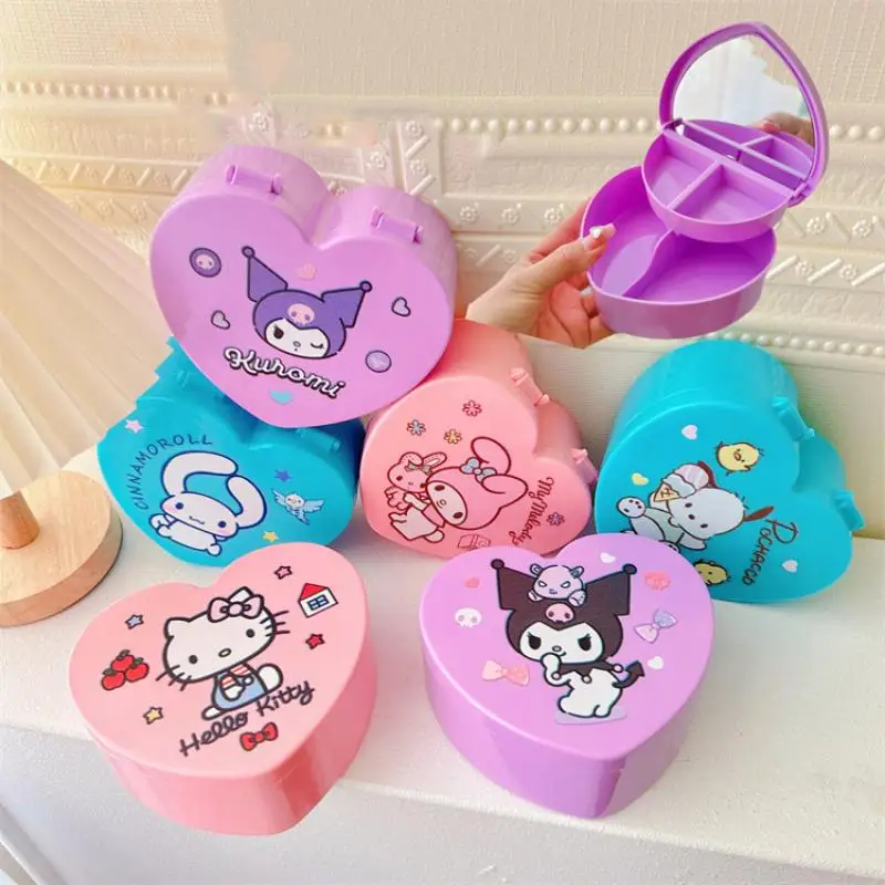 

Sanrioed Kitty Kuromi Cinnamoroll двухслойная шкатулка для украшений с зеркалом аксессуары коробка для хранения большой емкости подарок девушке