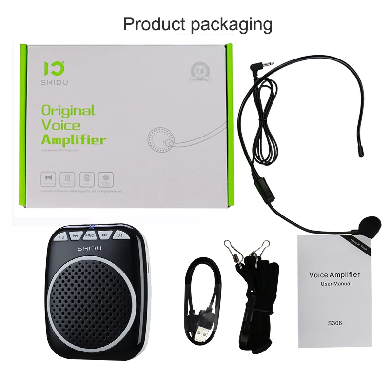 SHIDU Portable Voice Amplifier Megaphone Mini Audio Speaker With Microphone Rechargeable Ultralight Loudspeaker For Teachers 308