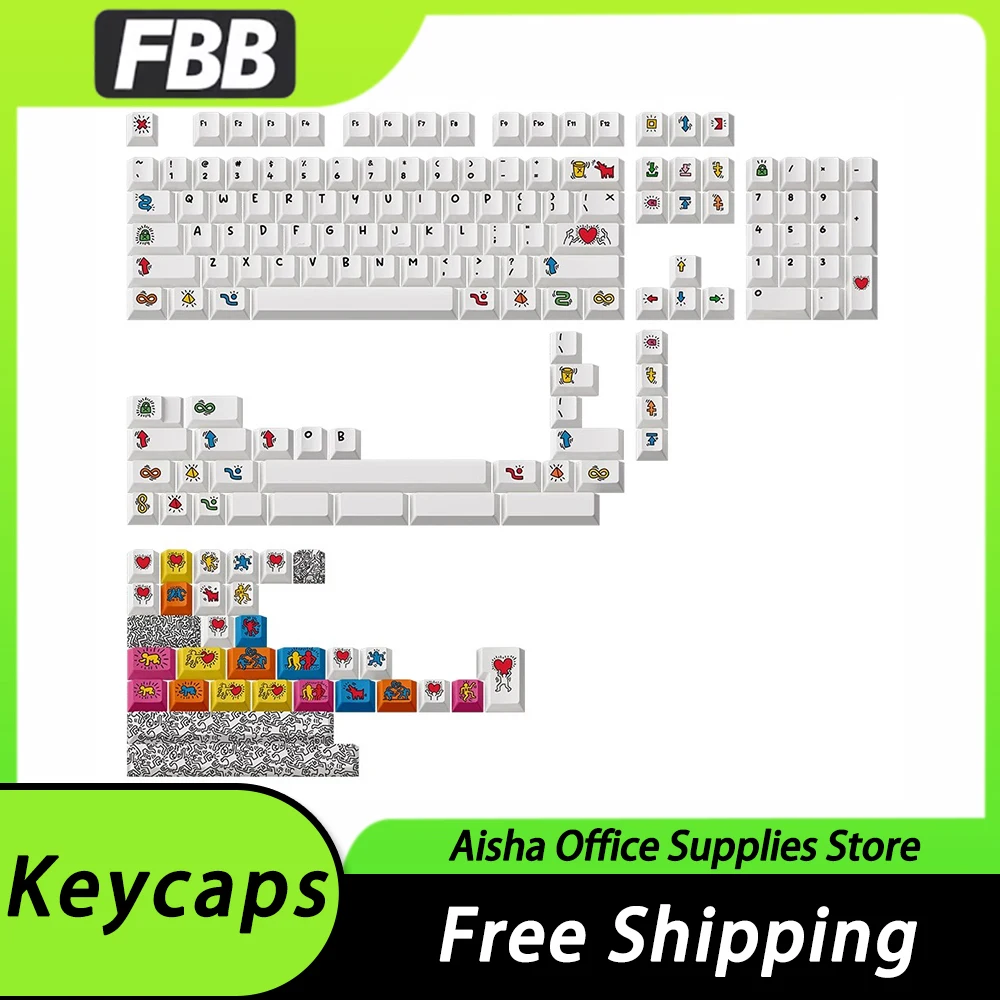 

FBB Scrawl Mechanical Keyboard Keycaps Set Thermal Sublimation 165 Keys PBT Keycap Wooting Personalized Pc Gamer Accessories