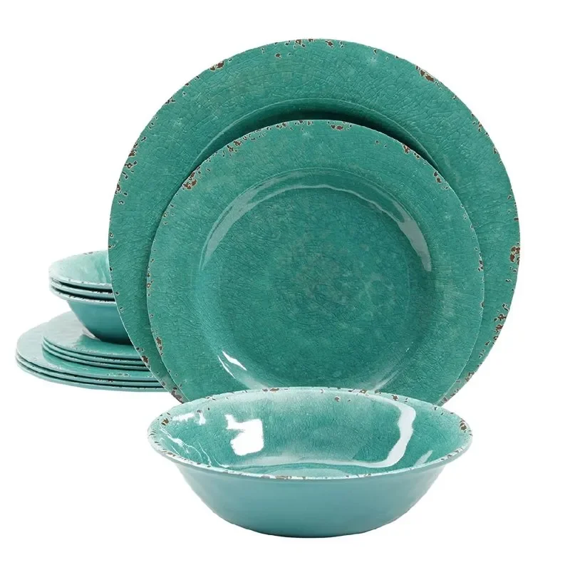 

Mauna Crackle Set of 12 Melamine Dinnerware in Green