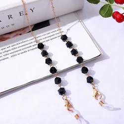 Elegant Bohemian Crystal Beaded Glasses Chain and Face Mask Holder (A black)