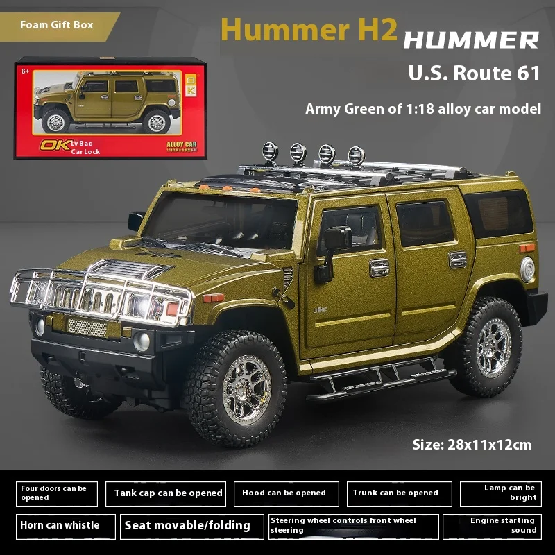Simulation 1:18 Hummer H2 Alloy Off Road Car Diecast Metal Model