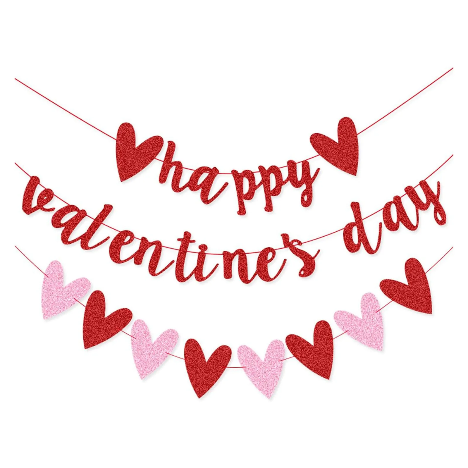 Happy Valentine&rsquo;s Day Banner Set Heart Valentines Day Party Decoration Banner for Valentines Wedding Anniversary Party Decor