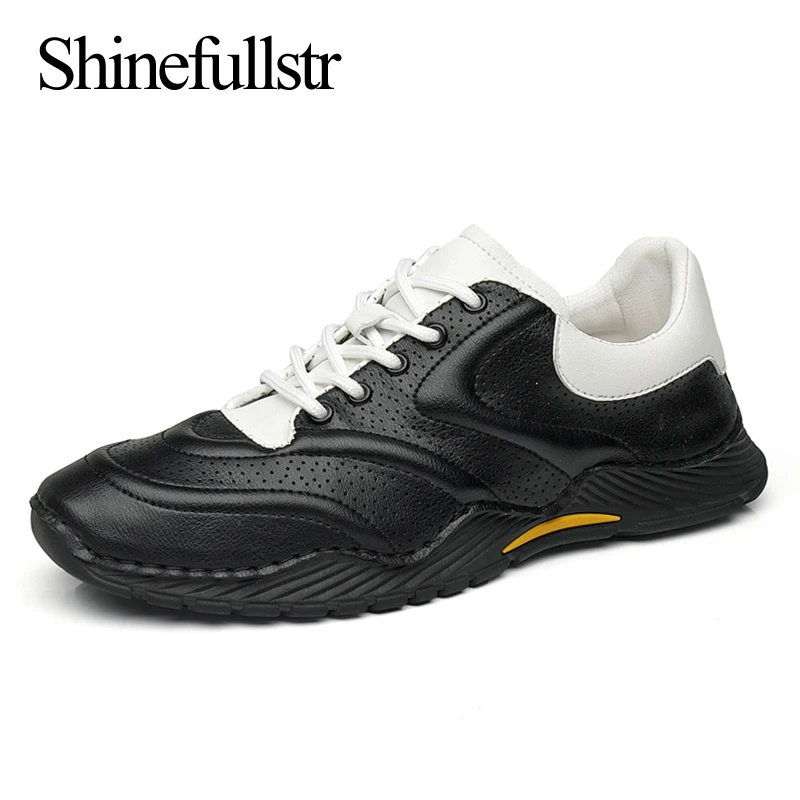 

Summer Men's Breathable Leather Casual Shoes For Men Black White Comfortable High Quality 38-46