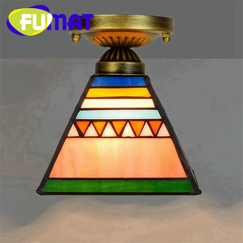 

FUMAT Tiffany style stained glass 6 inch Pyramid overhead light Ceiling light for bedroom aisle hallway balcony LED decor