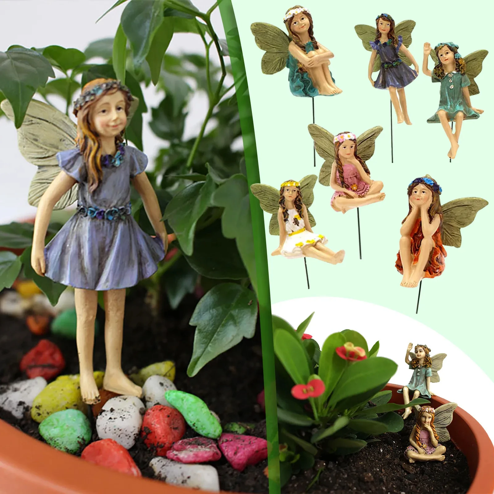 Fairy Garden-6pcs Miniature Fairies Figurines Accessories for Outdoor Decor Mini Elf Statue DIY Ornament Decoration Home Craft