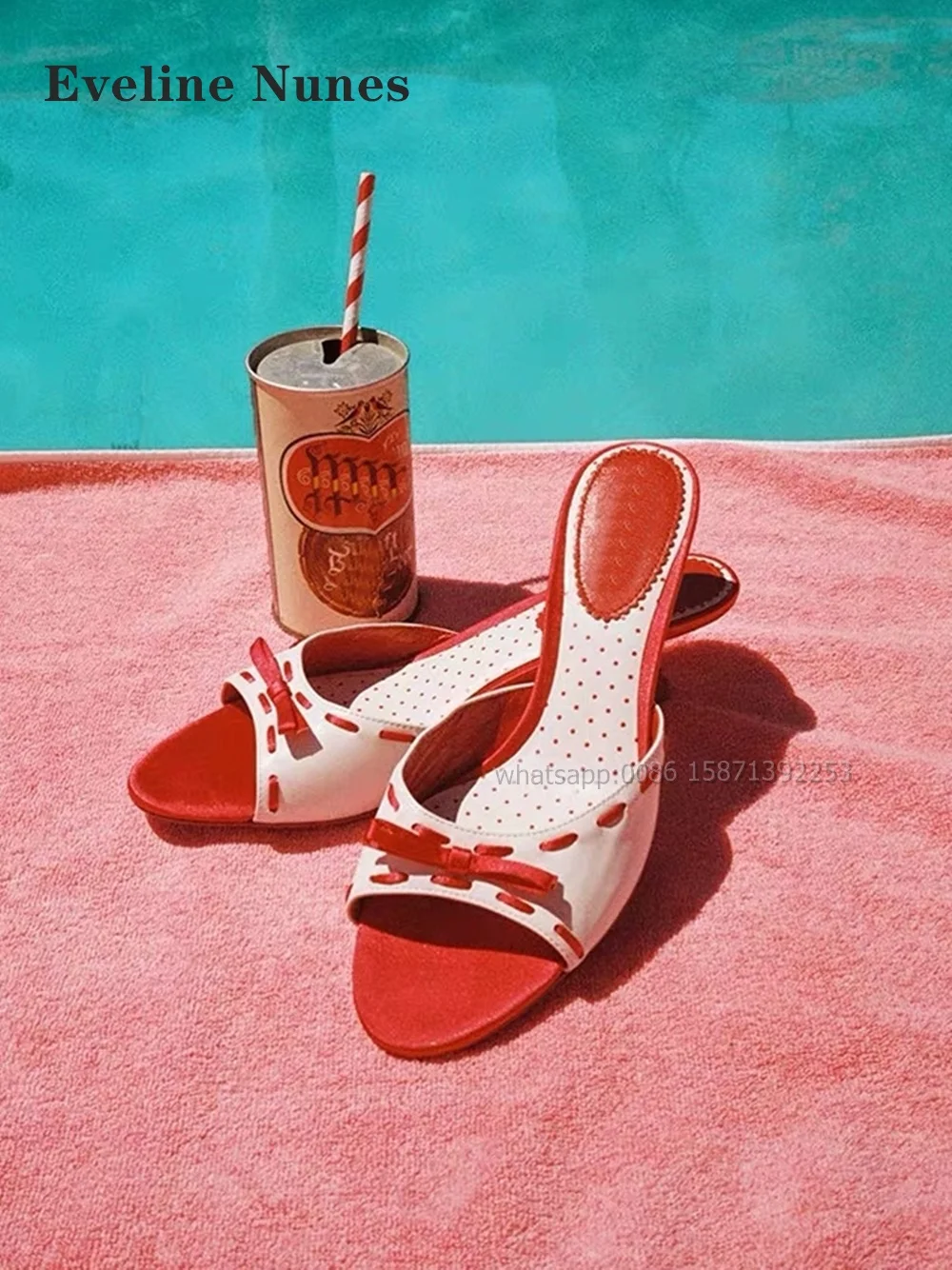 

Bow Polka Dot Print Slides Open Toe Heart-Shaped Strange Style Women Sandals Patchwork Side Air Slip On Sweet Slippers Summer