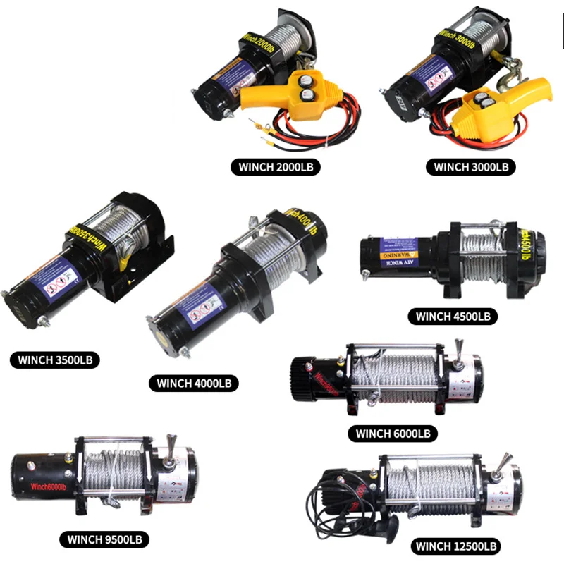 12V 24V 907kg 0.7KW 4m/min Car Mounted Electric Winch Electronic Car Winch For Off-road Vehicle Electromagnetic Brake