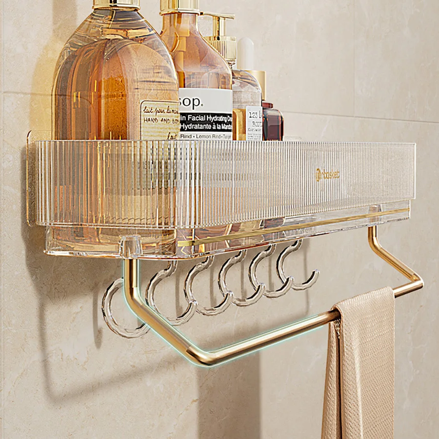 Wall Mounted Bathroom Wall Shelf with Towel Bar and 6 Hooks - Great for Bedroom Decor, Kitchen Storage , Bathroom Storage 3