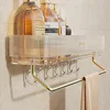 Wall Mounted Bathroom Wall Shelf with Towel Bar and 6 Hooks - Great for Bedroom Decor, Kitchen Storage , Bathroom Storage 3