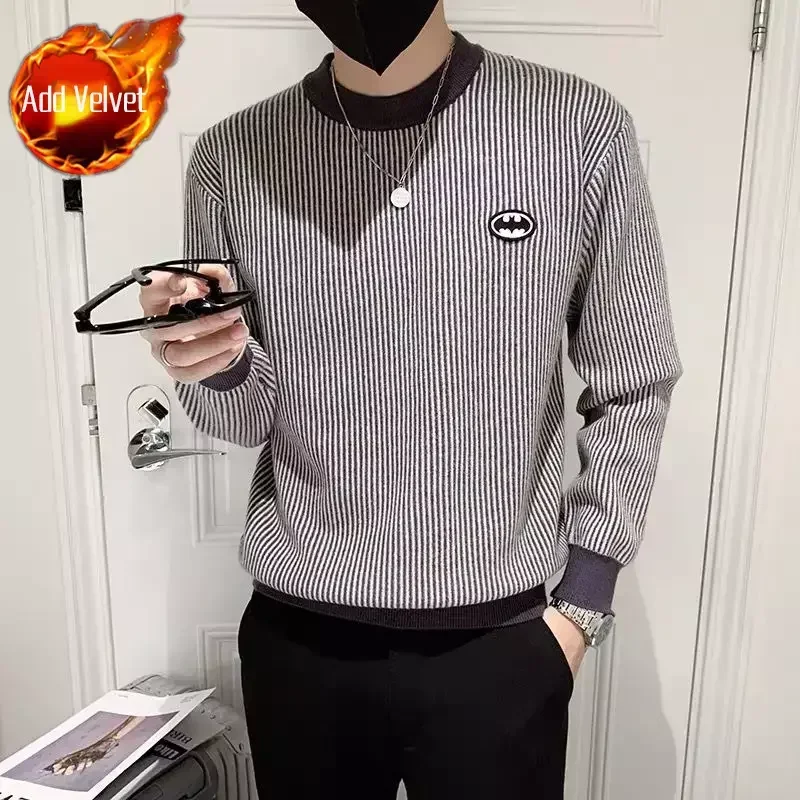 Ropa para hombre Sudadera con capucha y cuello redondo sin capucha para hombre Suéter de punto Suéter de rayas cálido Novedades 2025 Ofertas