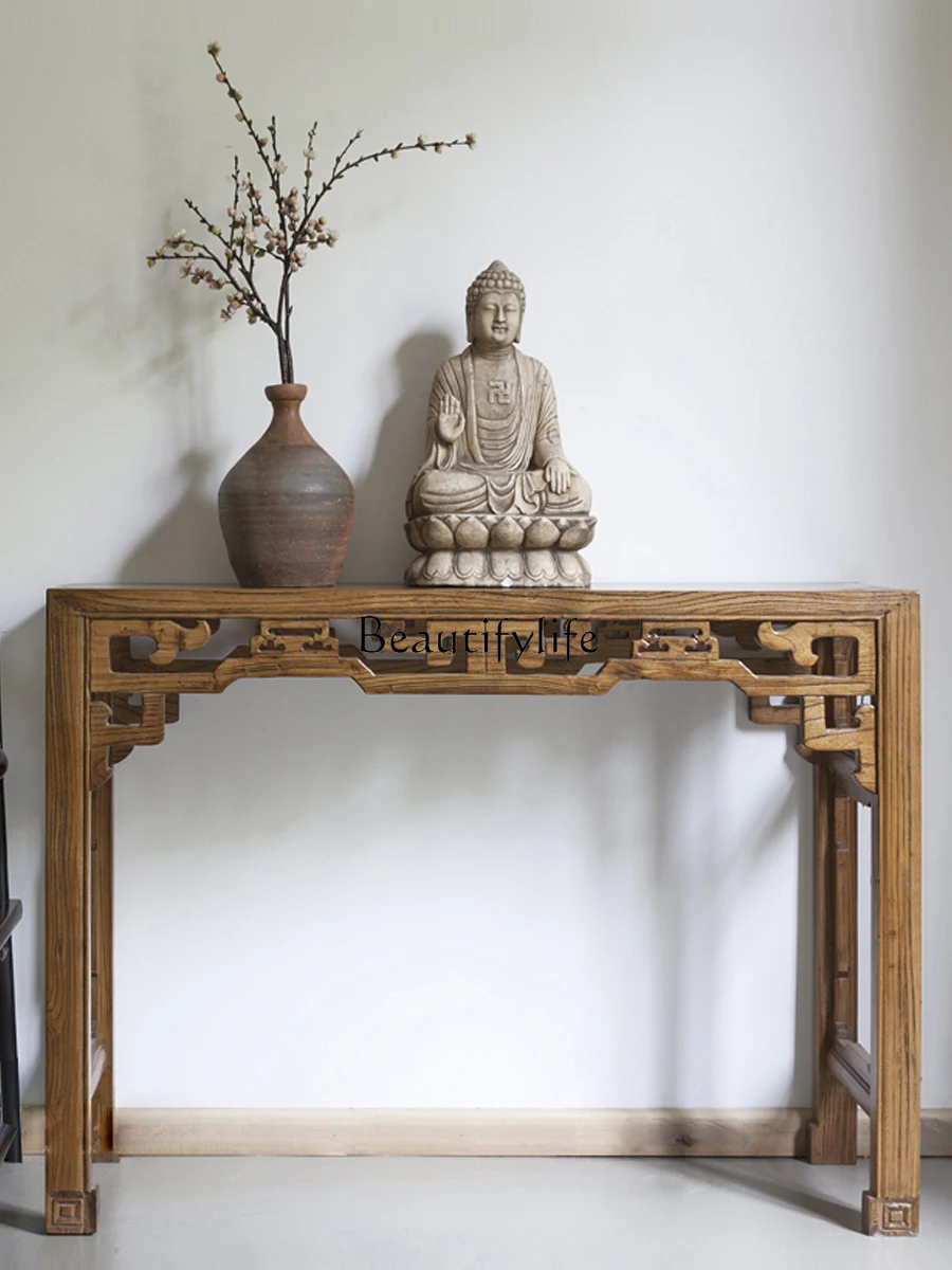 

Modern New Chinese Style Entrance Cabinet Solid Wood Retro Strip Several Desk