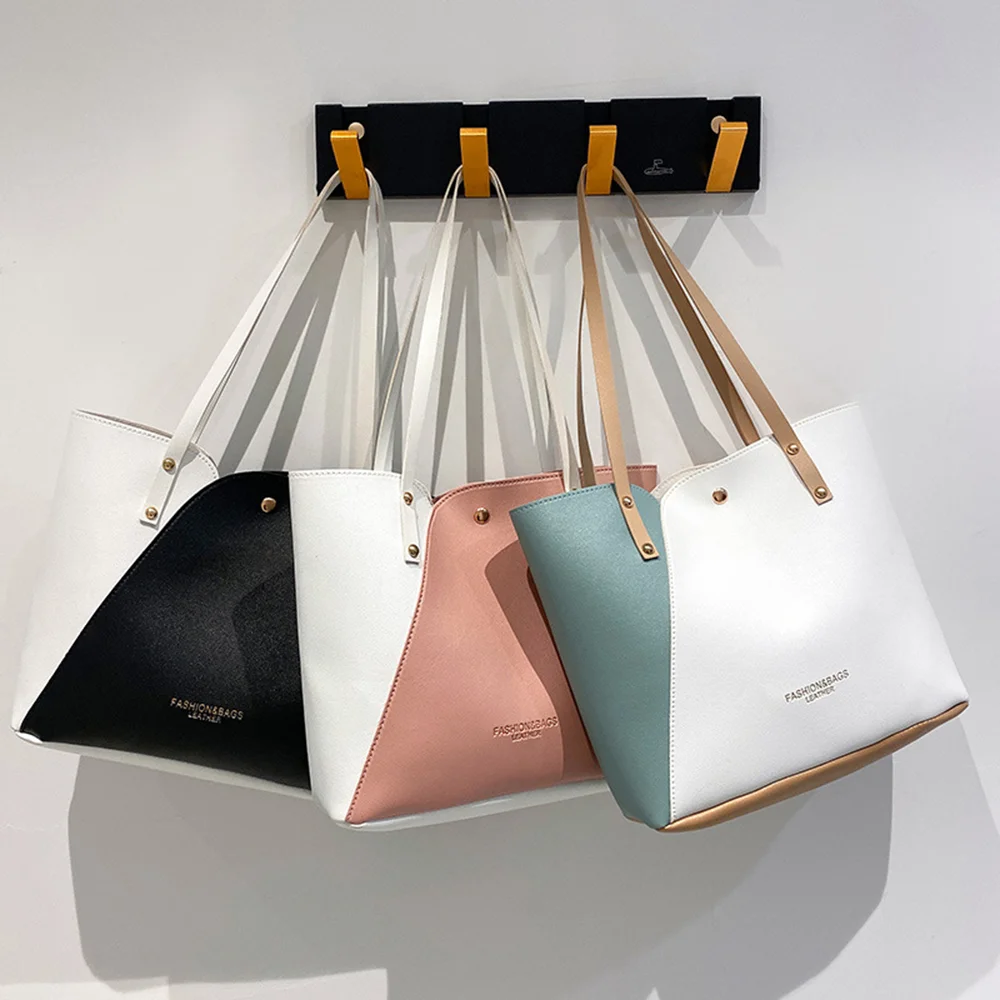 

Women's Patchwork Bag Color Large Capacity Shoulder Bags Fashion Tote Bag PU Leather Handbag Ladies Shopping Bags Handbags