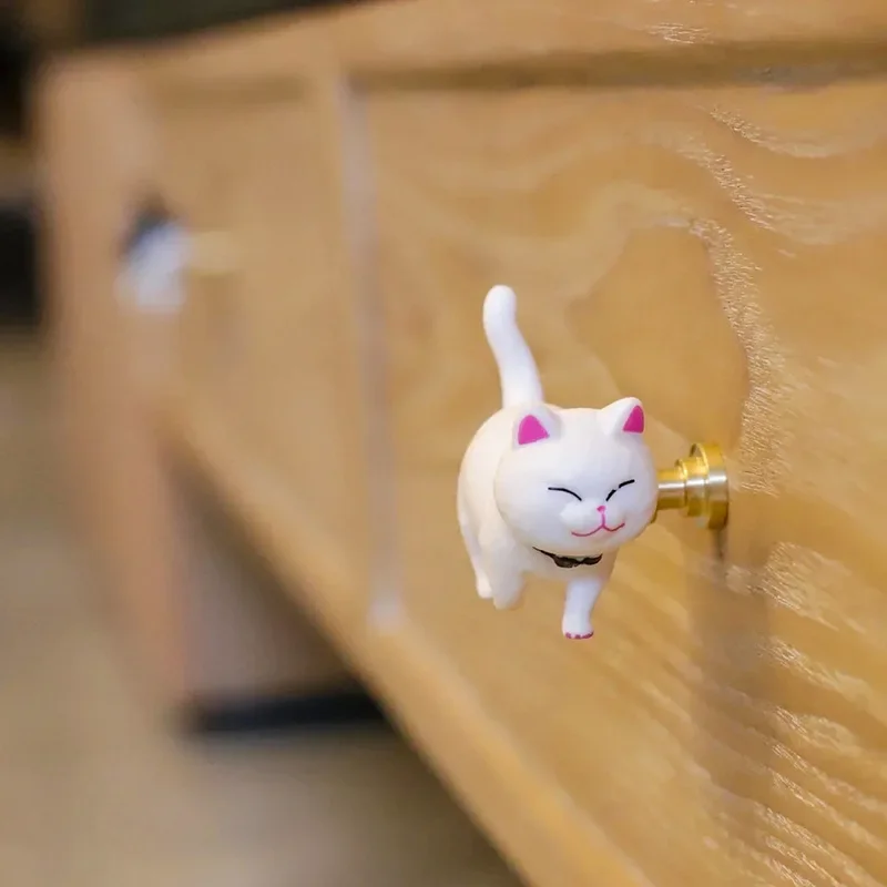 Brass Rotatable Cat Head Cat Handle Cartoon Wardrobe Door Handle Cute Drawer Single Hole Small Handle Drawer Door Knob