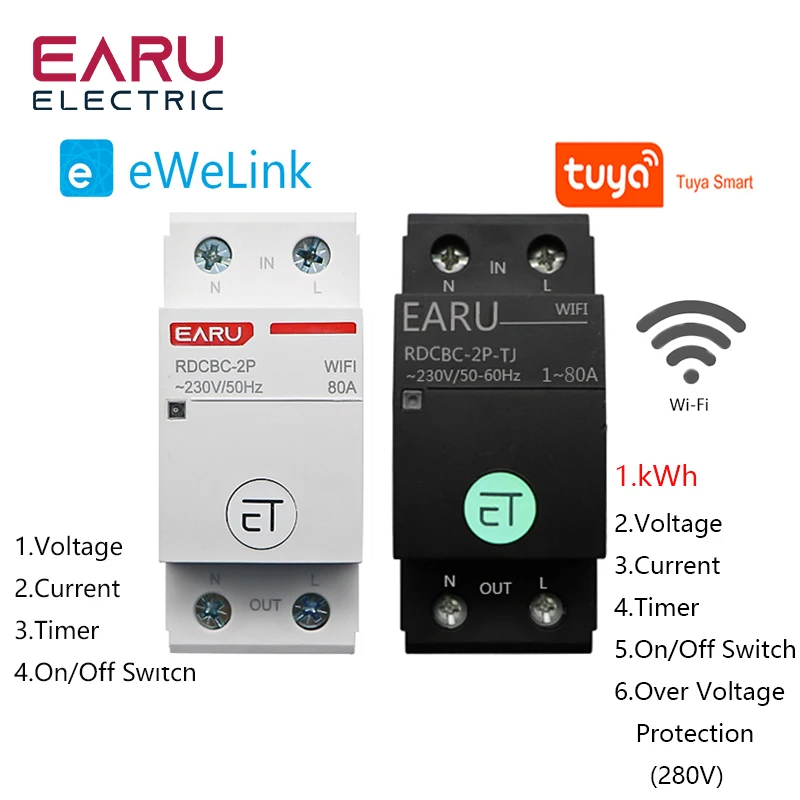 Disyuntor WIFI 1P + N, temporizador inteligente, interruptor de relé, Control  remoto por voz por aplicación Tuya eWelink, Alexa y Google Home - AliExpress