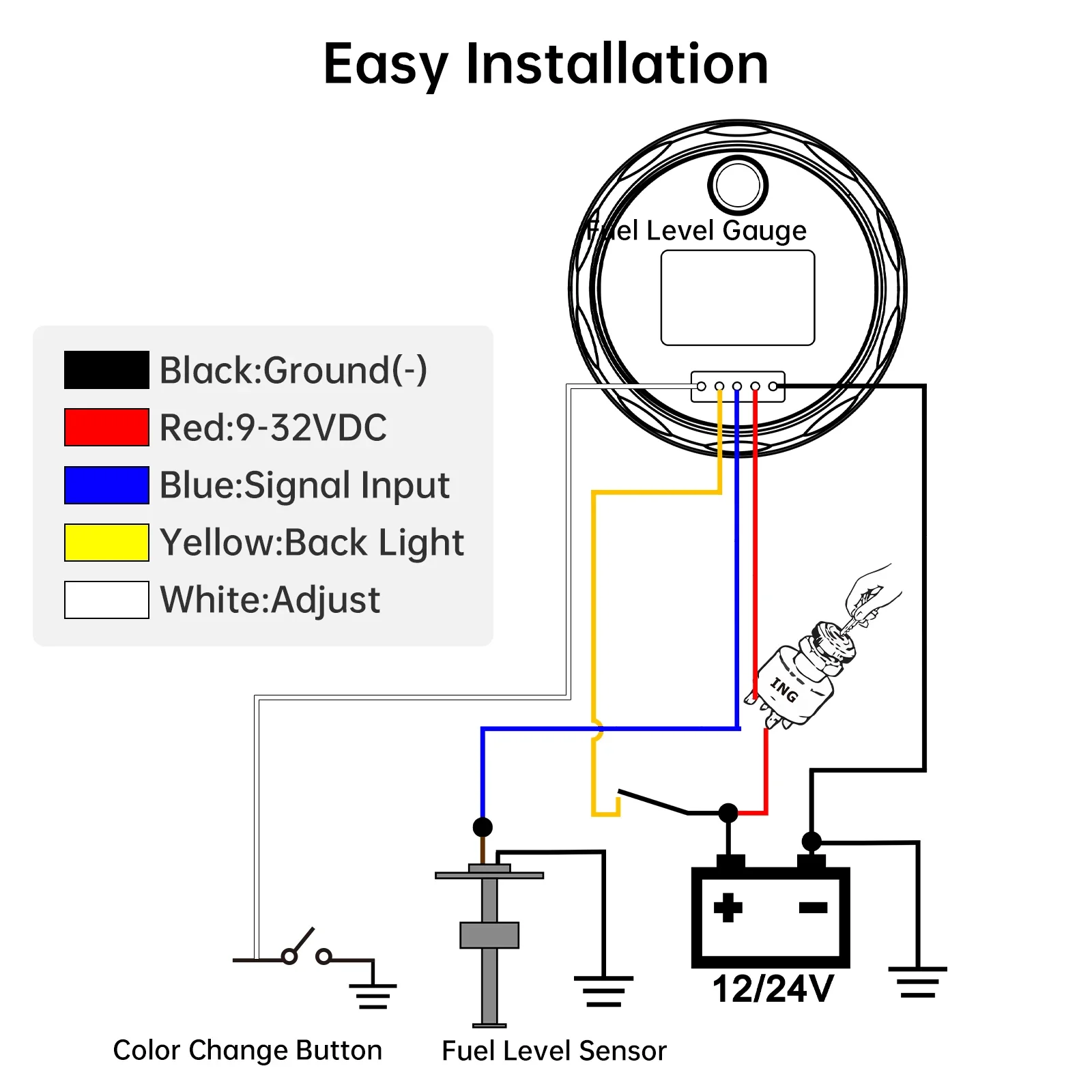 0-190 ohm Fuel Float Sensor + Fuel Level Gauge 7 Color Light Auto Marine RV Boat Car 2