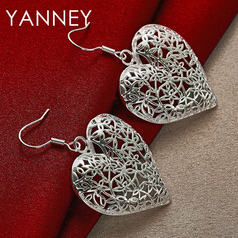 

Fashion 30MM 925 Sterling Silver Exquisite Heart Earrings For Women Wedding Charm Party Favors Jewelry Accessories