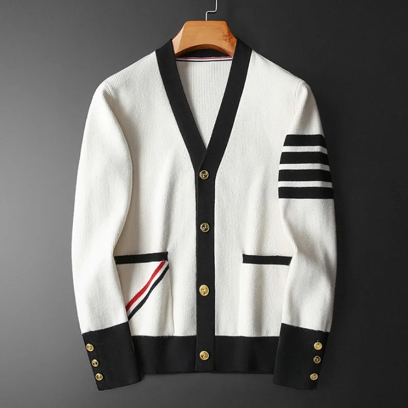 

Wool Cardigan Computer Knitted Men's Sweaters Luxury Autumn Winter Single Breasted Business Casual Man 4XL